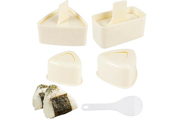 Minshulan Trading Onigiri formset, 5 delar med risskad | triangulära och fyrkantiga risbollar, formar, non-stick sushiform för nybörjare och familjekök