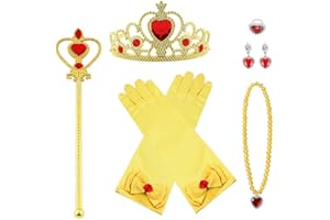 Vicloon Princesa Vestir Accesorios, 7 Pcs Azul Elsa Princesa Accesorios de disfraces, Regalo Conjunto de Belleza - Corona Anillo Sceptre Collar Pendientes Guantes