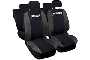 Auto Accessori Lupex Coprisedili Auto Compatibili con Duster, Made In Italy, Tessuto Policotone, Set Fodere Complete Anteriori e Posteriori (Nero - Grigio Scuro)