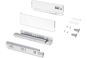 Emuca - Kit cassetto per cucina o bagno, altezza 178mm, profondità 350mm, 30 Kg, chiusura soft, pannelli no inclusi, Acciaio, Bianco