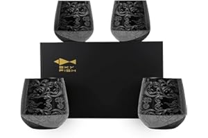 SKY FISH Copas de Vino de Acero Inoxidable Sin Tallo, Juego de 4 Copas de Cóctel, 18 Onzas, Negro.