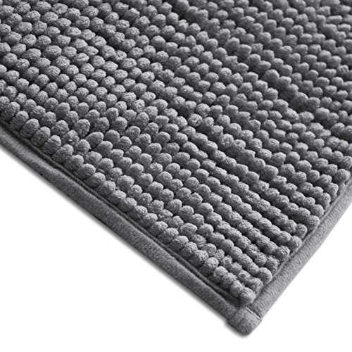 Chenille Badematte Coral | moderner Microfaser Badvorleger in Trendfarben | ÖKO TEX Standard 100 | Komfortgröße 50×80 cm für Badezimmer | Anthrazit / Grau - 3