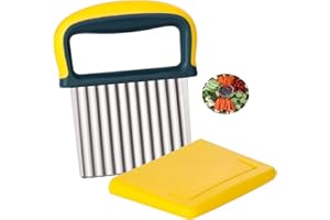 LAOJU Stainless Steel Potato Cutter - Wavy Blade Chips Cutter, French Fry Slicer, Vegetable & Fruit Slicer, Yellow