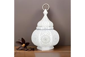 MARRAKESCH Marrakesz dekoracyjny świecznik na podgrzewacze w stylu boho, Ziva biały, 30 cm, orientalny marokański lampion ogrodowy, orientalna latarnia do użytku na zewnątrz jako latarnia ogrodowa lub wewnątrz