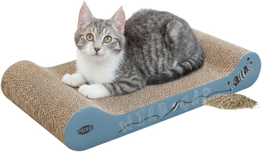 TRIXIE Wild Cat griffoir pour chat – griffoir en carton ondulé robuste avec herbe à chat – satisfait l'instinct de griffage & protège les meubles – 41 × 24 × 7 cm
