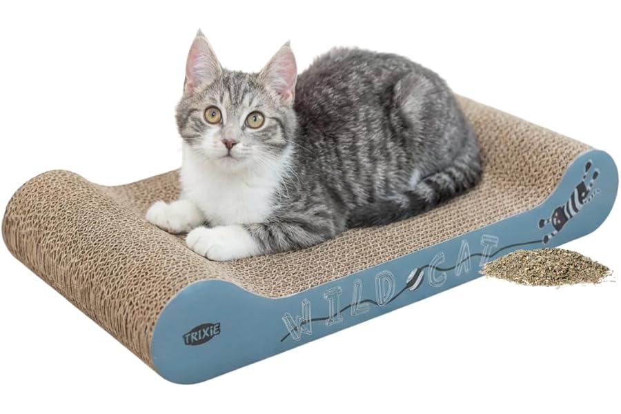 TRIXIE scratching board Wild Cat with catnip - for natural claw care - 41 × 7 × 24 cm - blue - 48000