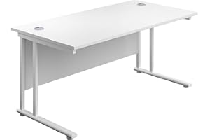 Office Hippo Heavy Duty Rectangular Cantilever Office Desk, Home Office Desk, Office Table, Integrated Cable Ports, PC Desk For Office or Home, 5 Yr Wty - White Frame/White Top, 180cm x 80cm