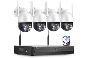 【5MP+PTZ】Jennov Kit Videosorveglianza WiFi 10CH 5MP NVR con 1TB HDD e 4X5MP 360° PTZ Telecamera IP, Rilevamento Persona, Registrazione 24/7, Visione Notturna a Colori, Audio Bidirezionale,Remoto Vista