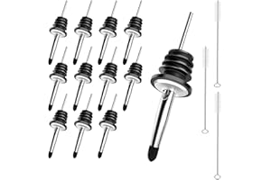 Txeouse Metal Pour 12 Pezzi Versatori Cocktail Dosatori per Cocktail Versatori in Acciaio Inox Versatore Tappo Salvagoccia Conico Liquore Beccuccio Bottiglia per Vino Olio Succo (con 3 Spazzole)
