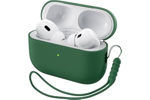 ORNARTO Kompatybilne z etui AirPods Pro 2 (2022), ochronne etui z płynnego silikonu do AirPods Pro 2. generacji, ze smyczą, miękka skóra, przednia widoczna silikonowa obudowa, zielone
