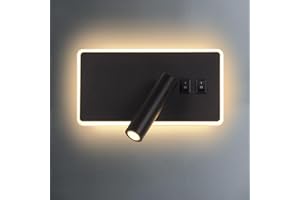 AIRTWESD Applique da comodino orientabile LED Lampada da Parete camera da letto Faretto da camera da letto luce per la lettura (3W + 9W 3000k)