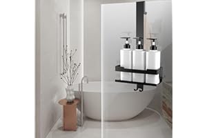 ILIKEPOW Shower Organizer Hanging Stainless Steel Shower Shelf Bathroom Caddy Basket for Glass Door Shower Screen Matte Black with 2 Detachable Hook