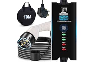 GZIZTX EV Charger Type 2 UK 3 Pin 10 M,Portable 8~13A Type 2 Charging Cable with Bag,Digital Screen, IP55 Water Proof, Electric car charger Cable(IEC 62196-2 Type 2 Female)…