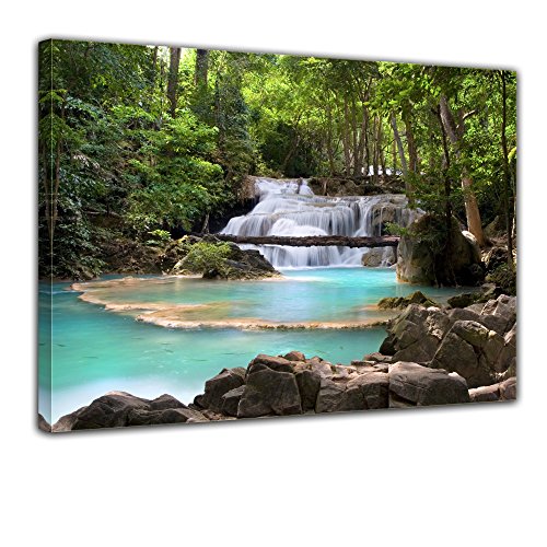 Bilderdepot24 Wall Art - Canvas Picture "Waterfall in the forest" 15.75 inch x 11.81 inch - Gallery wrapped, directly from the manufacturer