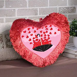 DreamVio Love Heart Shape Valentine's Day Gifts Fur Cushion,Plush Pillow for Gifting on Birthdays,Anniversaries Color - Red (Size- 15x17 inch) Shape 45