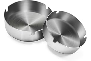 Minfuerang 2 Pezzi Posacenere Argento Acciaio Inox,10CM,Portacenere da Sigaro per Casa,Esterno,Balcone,Auto,Robusto,Impermeabile,Antivento (Argento)