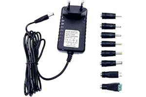 JZK AC a DC Adaptador 9V 2A con 8 adaptadores de Enchufe CC, Transformador Cable de Carga Fuente de alimentación 9 voltios y 2 amperios