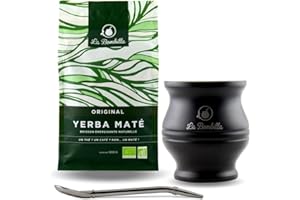 LA BOMBILLA Pack Mate Découverte | Coffret maté complet avec calebasse inox, maté bio 500G, bombilla | Kit maté idéal pour découvrir le yerba maté ou pour offrir en cadeau