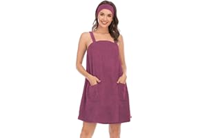 Jamron Mujer Vestido de Toalla de Baño Ajustable con Diadema para Ducha Snuna SPA y Playa Fucsia M