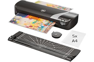 GBC Inspire+ - Set de Plastification 4-en-1 avec Plastifieuse A4 / Massicot / Arrondisseur d'Angle / Pochettes de Plastification A4, coloris Noir (4410036)