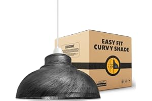 LEDSone Paralume curvy in argento spazzolato moderno industriale facile da montare Paralume leggero in metallo con base riduttrice gratuita E27 / B22 (Argento Spazzolato)