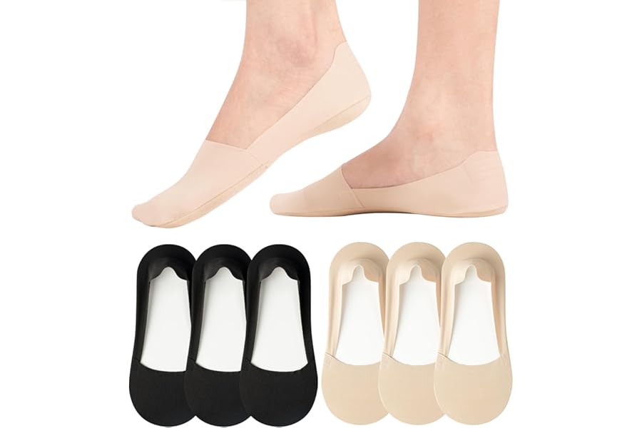No Show Trainer Socks Womens - Non Slip Invisible Socks Ladies Low Cut Liner Footies Thin Silk Socks for Canvas Loafers Lightweight 6 Pairs