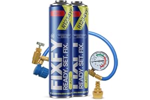 FIXFY 5in1 – Komplett-Set: Schlauch mit Manometer & Adapter + 2× Ersatz-Kältemittel R1234YF (Öl, Dichtmittel, Trocknungsmittel, UV-Farbstoff) – für Fahrzeuge ab Baujahr 2017 – Klimaanlage selbst befül