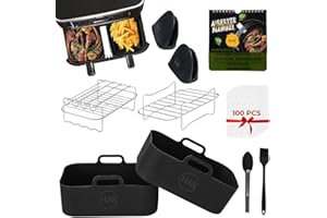 HAS KITCHEN Airfryer Accessories Set of 10, Ninja AF300UK, AF400UK, AF451UK, Silicone Airfyer Liners, Airfryer Racks, Cooking Manual, Gloves, Brush, Food Clip, 100pcs Paper Lining