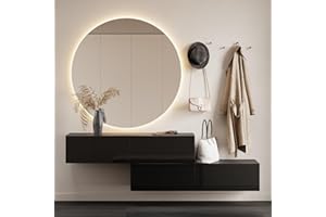 ‎PLANETMÖBEL Planetmöbel Flurgarderobe 2X 140 cm inkl. Spiegel rund mit Beleuchtung 100 cm, Schwarz, Flur Möbel mit Spiegel, 2X 37,8T x 140B x 32,5H cm
