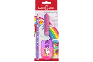 FABER-CASTELL 111528 - Zestaw do pisania z jednorożcem, ołówkiem, temperówką i gumką, zestaw szkolny dla dzieci