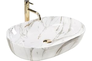 Rea Lavabo sobre Encimera CLEO 61 Brillante Aiax Lavabo de baño 41 x 60,5 x 14 cm Cerámica (imitación piedra)
