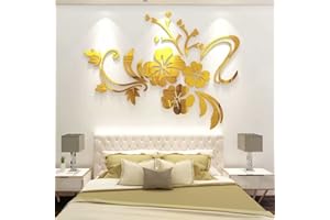 GUANGMU 3D Pegatinas de pared Flores Espejos Mural Acrílico Etiqueta Tatuajes de pared Écologie Élégant Adhesivos Arte Decorativo para pared Para Hogar Dormitorio Sala Gym Bureau fond de télévision