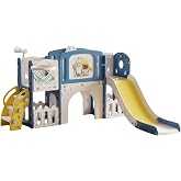Aveainelle Kids Slides Outdoor/Indoor &amp; Toddler Park Center, Garden Infant Slides with Basketball Hoop &amp; Storage, Baby Climbi