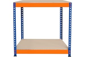 MONSTER RACKING Garage Workbench S-Rax 2 Shelf 90cm x 45cm x 90cm Workstation Heavy Duty Steel Chipboard 300kg Capacity Per Shelf Adjustable Layout Boltless Assembly Rubber Feet Reinforced Support Bar Warehouse