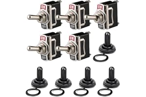 Gebildet 5pcs Interrupteur à Bascule 12V-24V-48V-110V/10A, 220V-230V/6A, avec Capuchon Imperméable, SPST Métal Interrupteur à Levier, on/Off 2 Positions 2 Broches pour Voiture(Noir)