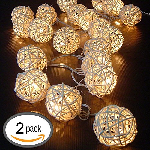 Preisvergleich Produktbild Ryham LED Rattan Lichterkette Farbwechsel Batteriebetriebene LED Lichterkette Laternen LED-Schnur-Licht 16 LED 7.38FT 2.25m Warm-weiße (2 Satz)