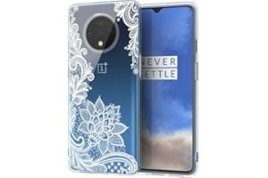 ZhuoFan OnePlus 7T Case, Phone Case Transparent Clear with Pattern Ultra Slim Shockproof Soft Gel TPU Silicone Back Cover Bumper Skin Cases for OnePlus 7T Smartphone, White flower