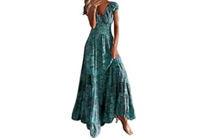 NNGOTD Robe de Soiree Femme Robe Longue Florale à col en V pour Femmes Robe Longue de Plage bohème sans Manches Jupe De Table Bleu Robe Femme Enceinte