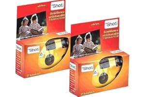 PHOTO PORST Lot de 2 appareils photo jetables 1A PORST - Pour mariage et fête - Rouge et orange - 27 photos - Avec flash et piles