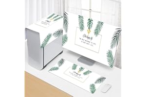 Hixingo 3 Pieces Set Computer Dirt-Proof Cover, Desktop PC Dust Cover Protector Computer Screen Display Protective for 17-34 inch Desktop, PC, TV (25”-27”,Tropical Plant)