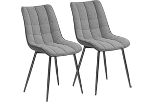 WOLTU Chaises de Salle à Manger Lot de 2, Chaise de Cuisine Assise rembourrée en Lin épais Pieds en métal,Gris Clair BH206hgr-2
