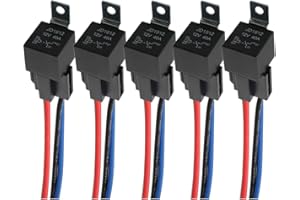 QitinDasen 5 Pieces 4 Pin Car Relay, 12V 40A SPST Automotive Relay with Harness Socket and 14/16 AWG Pre-Wired, for Car Truck Boat (Black)