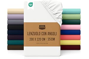 Utopia Bedding Lenzuolo con Angoli - 200x220cm - Bianco - Certifié Oeko-TEX - Microfibra Spazzolata - Lenzuolo Sotto con Angoli Elasticizzato