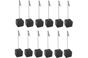 WEROWNSGSO 12 Stück Fotohalter Krokodilklemme Memo Clip Ständer Tischkartenhalter Holzsockel Kartenständer mit Klammern Vertikaler Zettelhalter für Bilder Karte Hinweis (Black)