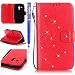 Produktbild FESELE Diamant Lederhülle für [Samsung Galaxy S3 Mini], Glänzend Funkeln Strass Bling Glitzer Schmetterling Blumen Ledertasche für Samsung Galaxy S3 Mini Muster Flip Case Cover Magnetverschluss Stand