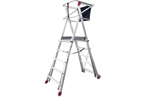 Faraone - Escalera con Plataforma PLS5-250x83x26 cm - Escalera 5 Peldaños - Escalera Plegable de Aluminio - Uso Profesional - Fácil de Transportar - con Ruedas - Amplio Plano de Trabajo