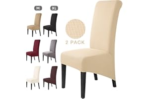 BALLADHOME Fundas para sillas XL 2 Piezas Fundas de Sillas de Comedor Spandex Elástico Jacquard Cubiertas de Silla Funda de Silla elástica Fundas Sillas para Decoración de Fiesta (Beige, Paquete de 2)-XL