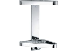 Inda A04320AL02 Colorella Cestino Portaoggetti Doccia Angolare con Due Ripiani in Polimetalcrilato Trasparente, Acciaio Inox, Lucido, 18 x 17 x 31 cm