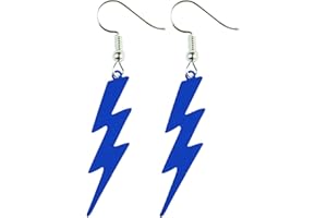 The Funky Barcode LIGHTENING BOLT ROYAL BLUE DANGLE EARRINGS Complete With Gift Box