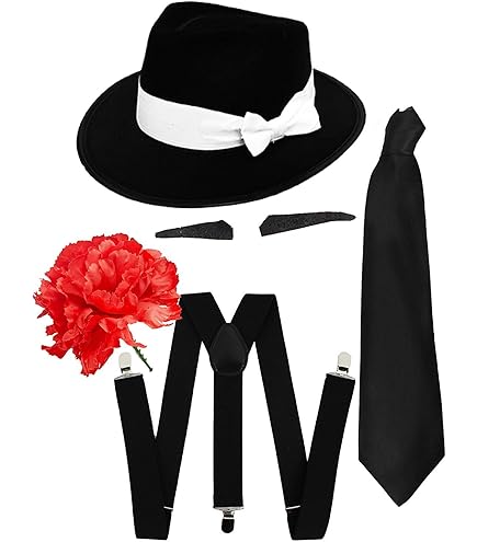 GANGSTER FANCY DRESS ACCESSORY SET WHITE TIE WHITE BRACES 3X SPIV